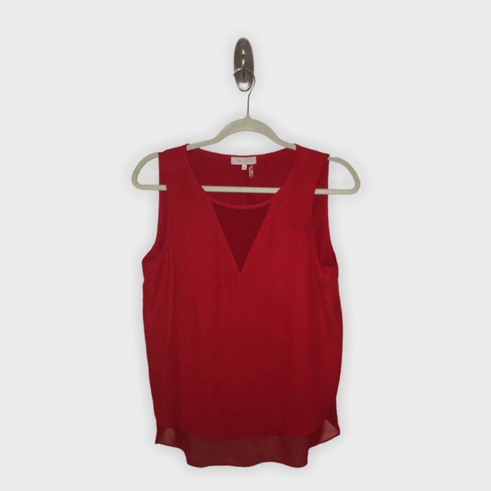 1. State sheer V sleeveless red blouse medium